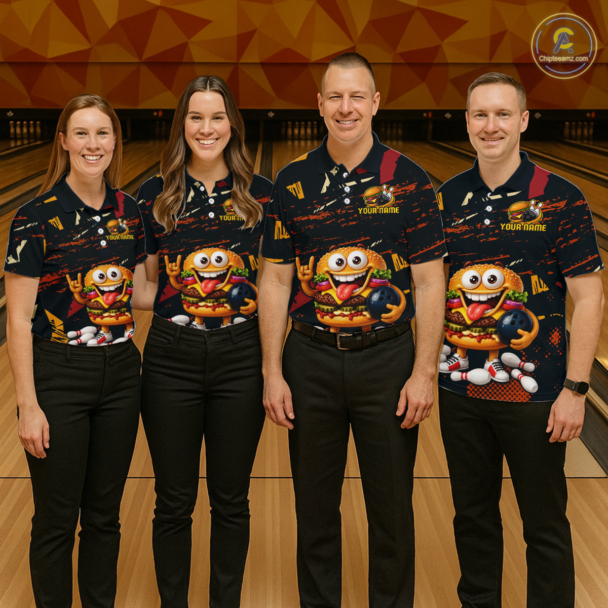 Custom Funny Hamburger Bowling Team Shirts Bowling Jersey for Women Bowling League HNT465