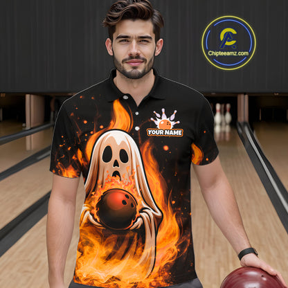 Custom Orange Funny Ghost Halloween Bowling Jersey for Men Polo & 1/4 Zip Bowling Team Shirts HNT468