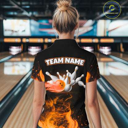 Custom Orange Funny Ghost Halloween Bowling Jersey for Women Polo & 1/4 Zip Bowling Team Shirts HNT468