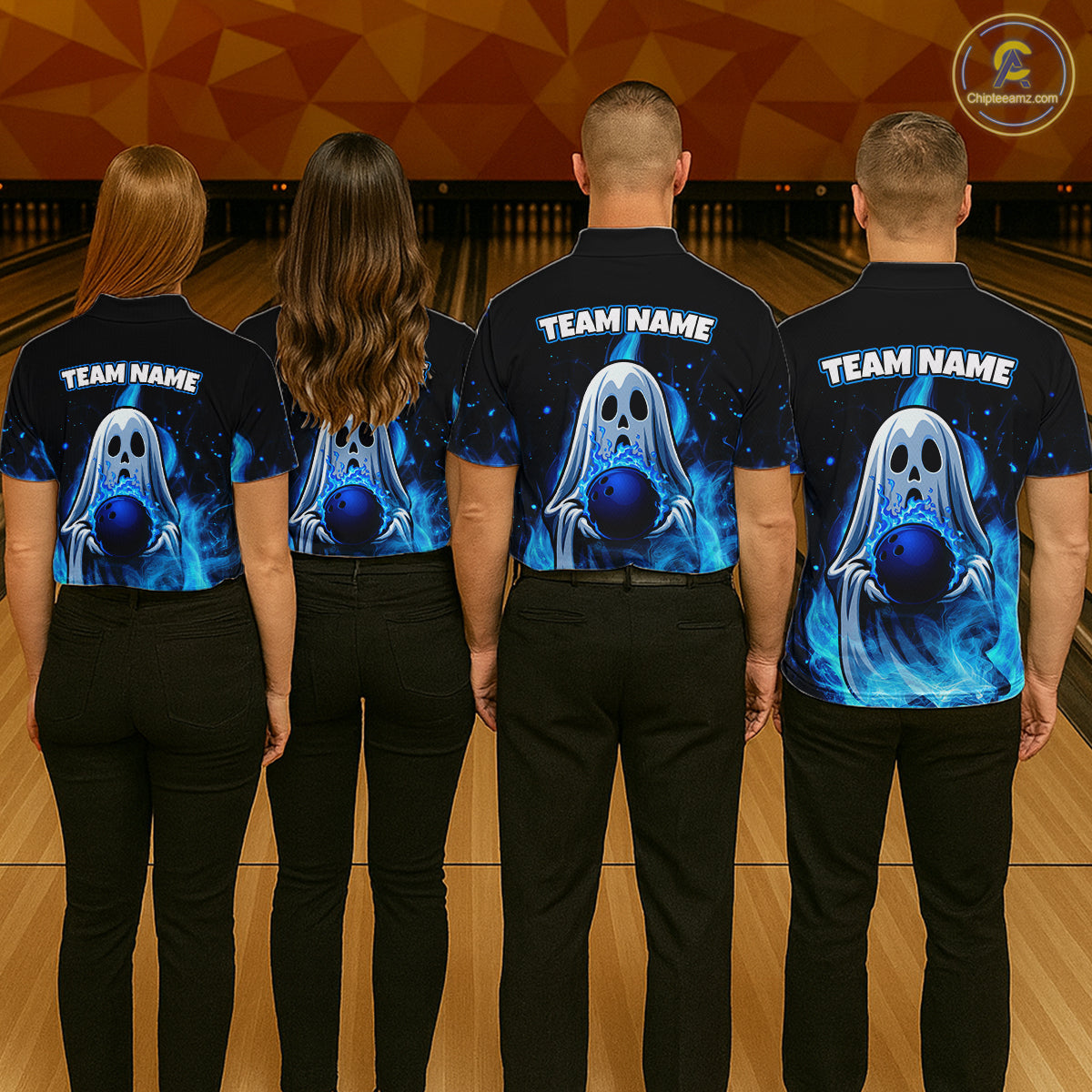 Custom Blue Flame Ghost Bowling Team Shirts, Bowling Shirts For Women Bowling Jersey HNT466