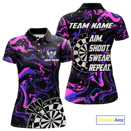 Pink-Purple Pattern Aim Shoot Swear Repeat Darts Team Jerseys Dart Shirts For Women NNT168