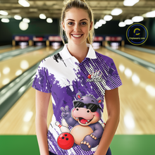 Load image into Gallery viewer, Custom Funny Hippo Bowling Team Shirts Bowling Shirt for Women Bowling League Polo &amp;1/4 Zip HNT348