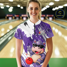 Load image into Gallery viewer, Custom Funny Hippo Bowling Team Shirts Bowling Shirt for Women Bowling League Polo &amp;1/4 Zip HNT348