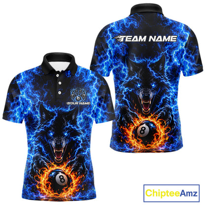 Custom Blue Flame Wolf 8 Ball Billiard Shirts for Men Billiard Team Jerseys Billiard League NNT277