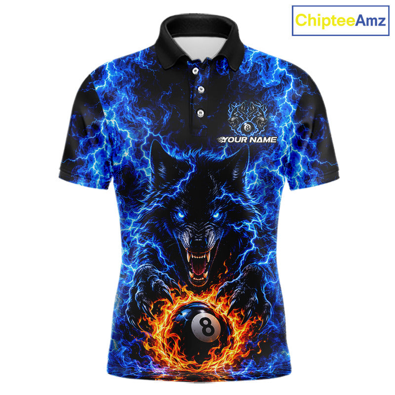 Custom Blue Flame Wolf 8 Ball Billiard Shirts for Men Billiard Team Jerseys Billiard League NNT277