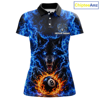 Custom Blue Flame Wolf 8 Ball Billiard Shirts for Women Billiard Team Jerseys Billiard League NNT277