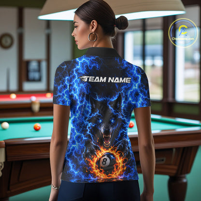 Custom Blue Flame Wolf 8 Ball Billiard Shirts for Women Billiard Team Jerseys Billiard League NNT277