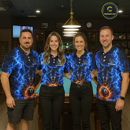 Custom Blue Flame Wolf 8 Ball Billiard Shirts for Men Billiard Team Jerseys Billiard League NNT277