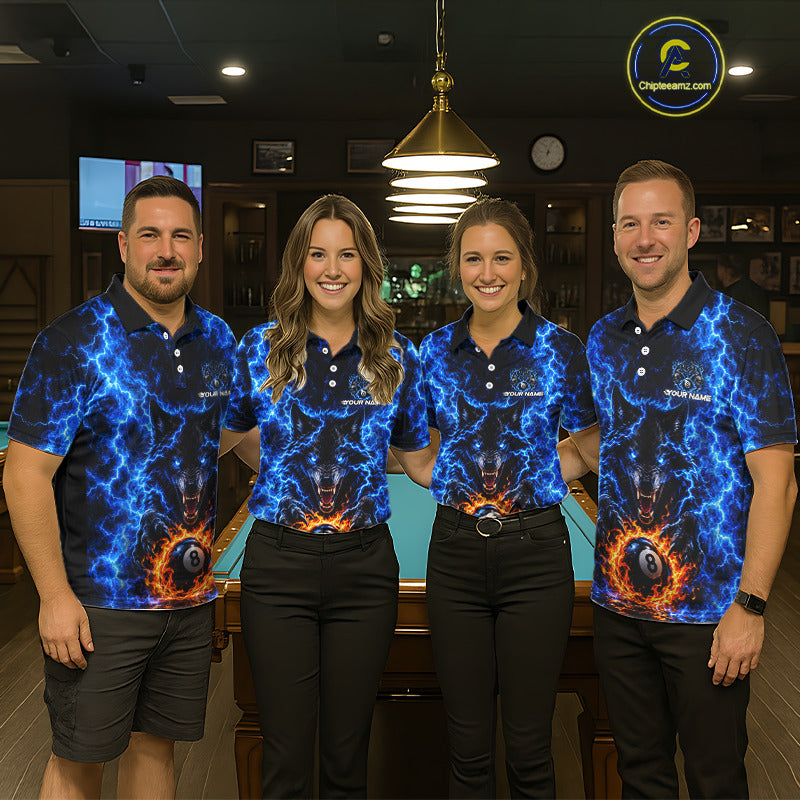 Custom Blue Flame Wolf 8 Ball Billiard Shirts for Women Billiard Team Jerseys Billiard League NNT277