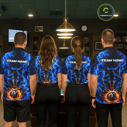 Custom Blue Flame Wolf 8 Ball Billiard Shirts for Men Billiard Team Jerseys Billiard League NNT277