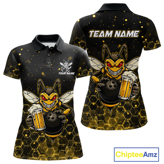 Custom Funny Beer Bee Bowling Jersey for Women Bowling Team Shirts Polo & 1/4 Zip HNT191