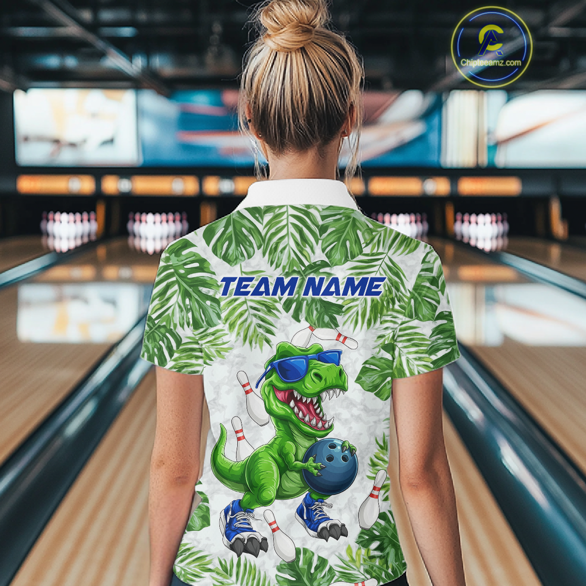 Custom Funny Dinosaur Bowling Jersey for Women Bowling Tournament Polo & 1/4 Zip Bowling Team Shirts HNT214