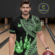 Load image into Gallery viewer, Black and Green Tribal Pattern Bowling Jersey for Men Bowling Uniform Bowling Team Shirts HNT225