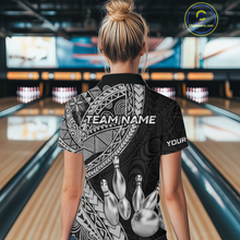 Load image into Gallery viewer, Black and White Tribal Pattern Bowling Jersey for Women Bowling Uniform Bowling Team Shirts HNT225