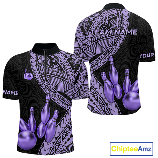 Black and Purple Tribal Pattern Bowling Jersey for Men Bowling Uniform Bowling Team Shirts HNT225