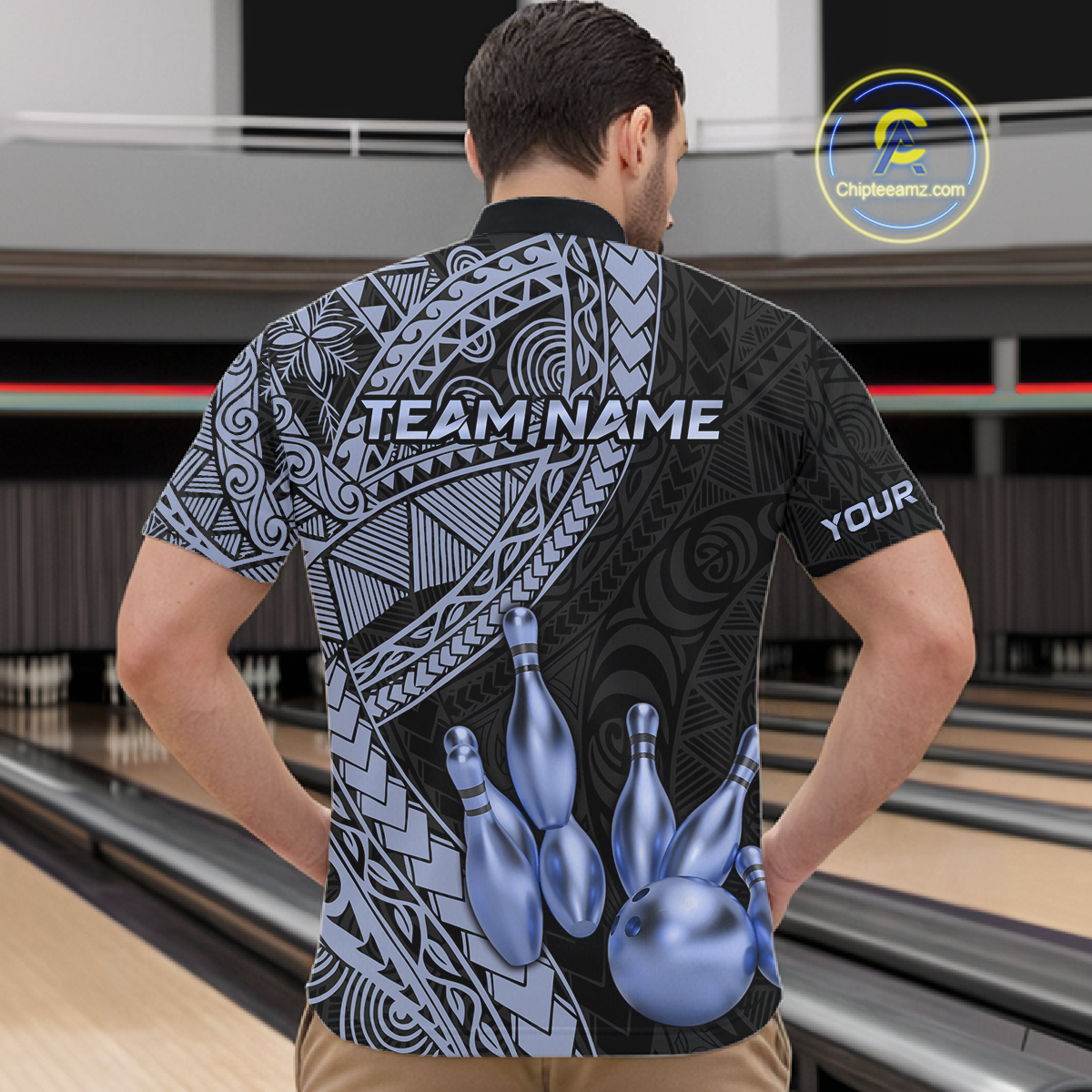 Black and Blue Tribal Pattern Bowling Jersey for Woen Bowling Uniform Bowling Team Shirts HNT225