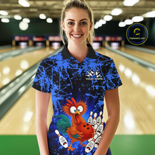 Load image into Gallery viewer, Blue Funny Chicken Bowling Jersey for Women Bowling League Bowling Team Shirts Polo &amp; 1/4 Zip HN232