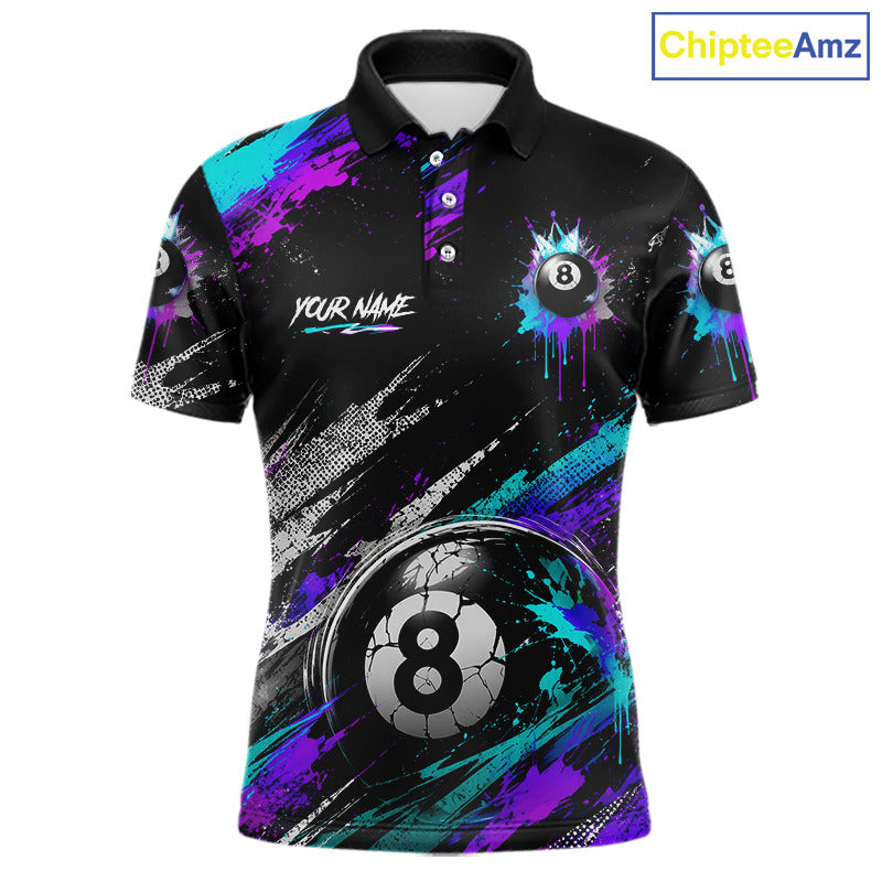 Custom Neon Splatter 8 Ball Billiard Shirts for Men Billiard Team Jerseys Billiard League NNT275