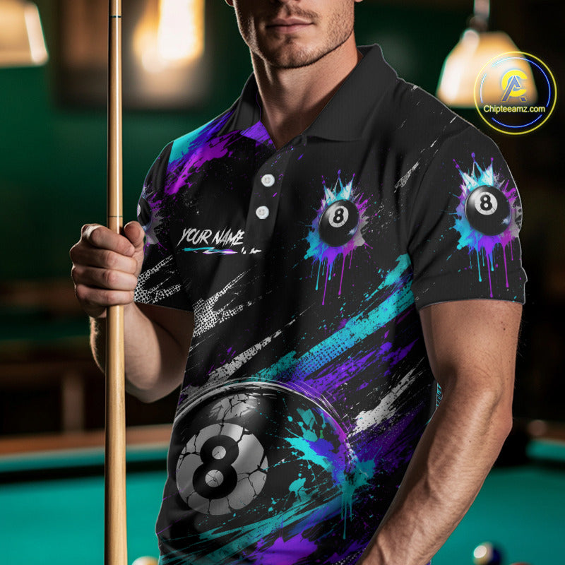Custom Neon Splatter 8 Ball Billiard Shirts for Men Billiard Team Jerseys Billiard League NNT275