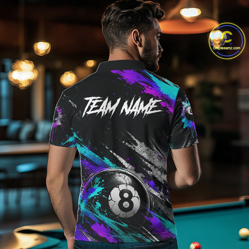 Custom Neon Splatter 8 Ball Billiard Shirts for Men Billiard Team Jerseys Billiard League NNT275