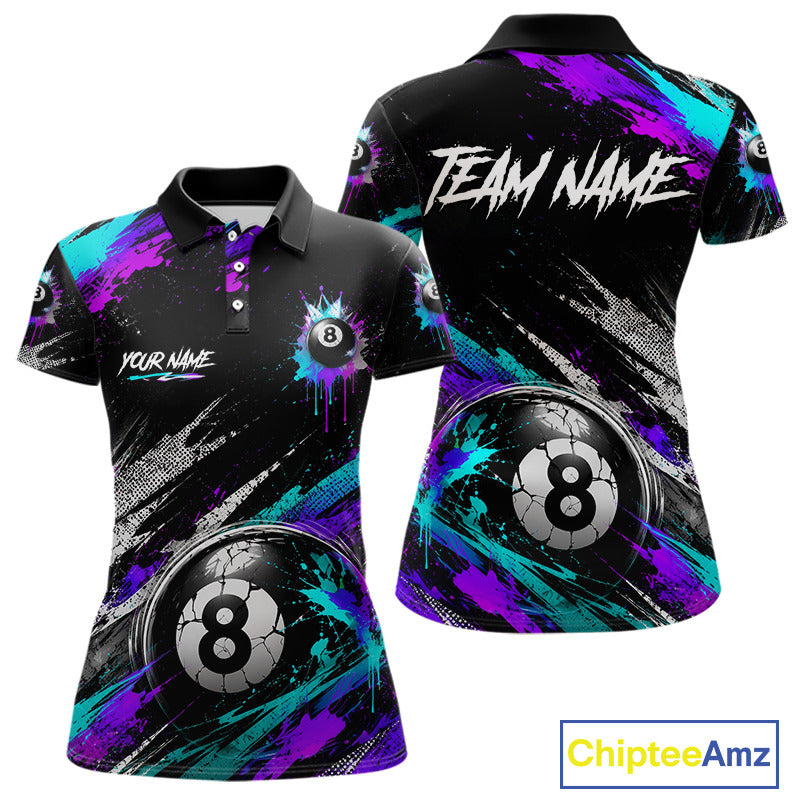 Custom Neon Splatter 8 Ball Billiard Shirts for Women Billiard Team Jerseys Billiard League NNT275