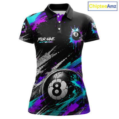 Custom Neon Splatter 8 Ball Billiard Shirts for Women Billiard Team Jerseys Billiard League NNT275