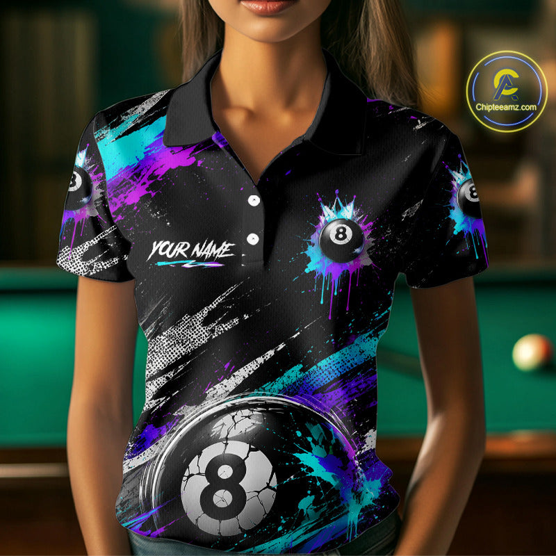 Custom Neon Splatter 8 Ball Billiard Shirts for Women Billiard Team Jerseys Billiard League NNT275