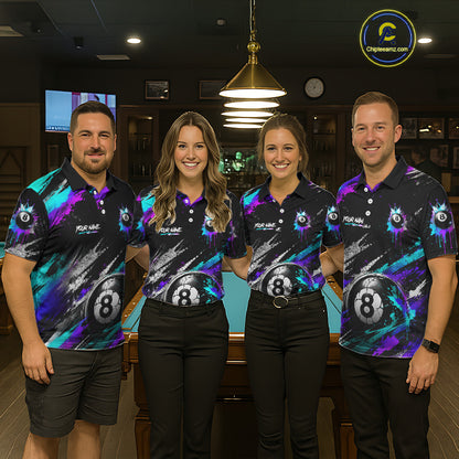 Custom Neon Splatter 8 Ball Billiard Shirts for Men Billiard Team Jerseys Billiard League NNT275