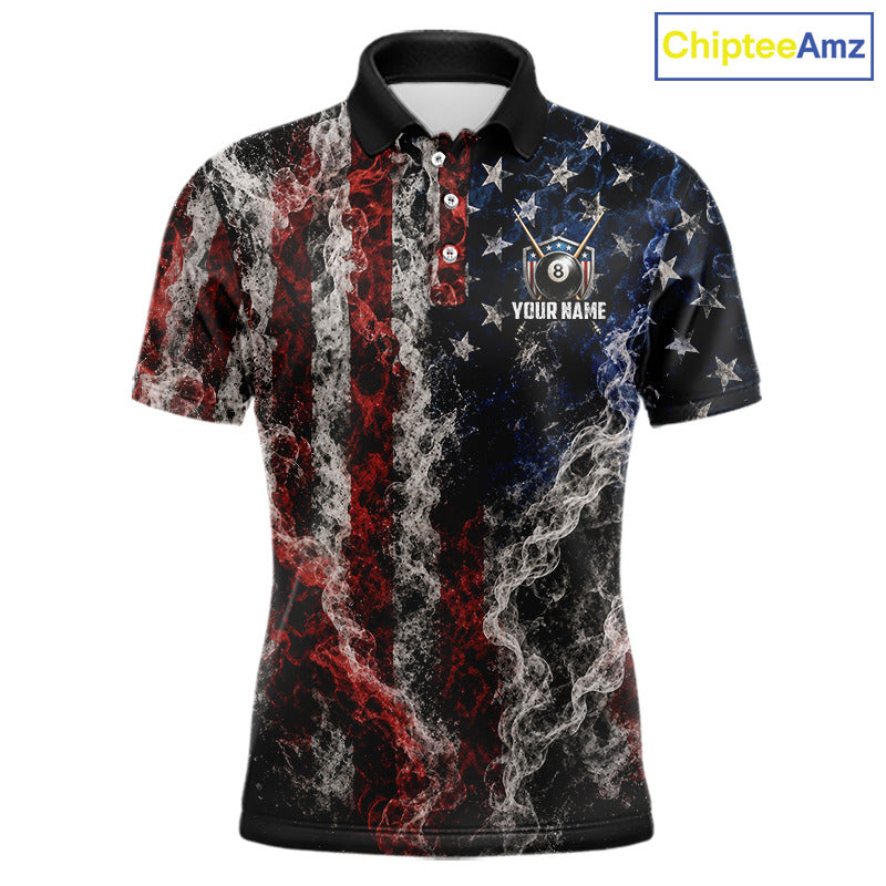 Custom Grunge Smoke US Flag 8 Ball Billiard Shirts for Men Billiard Team Jerseys Billiard League NNT276
