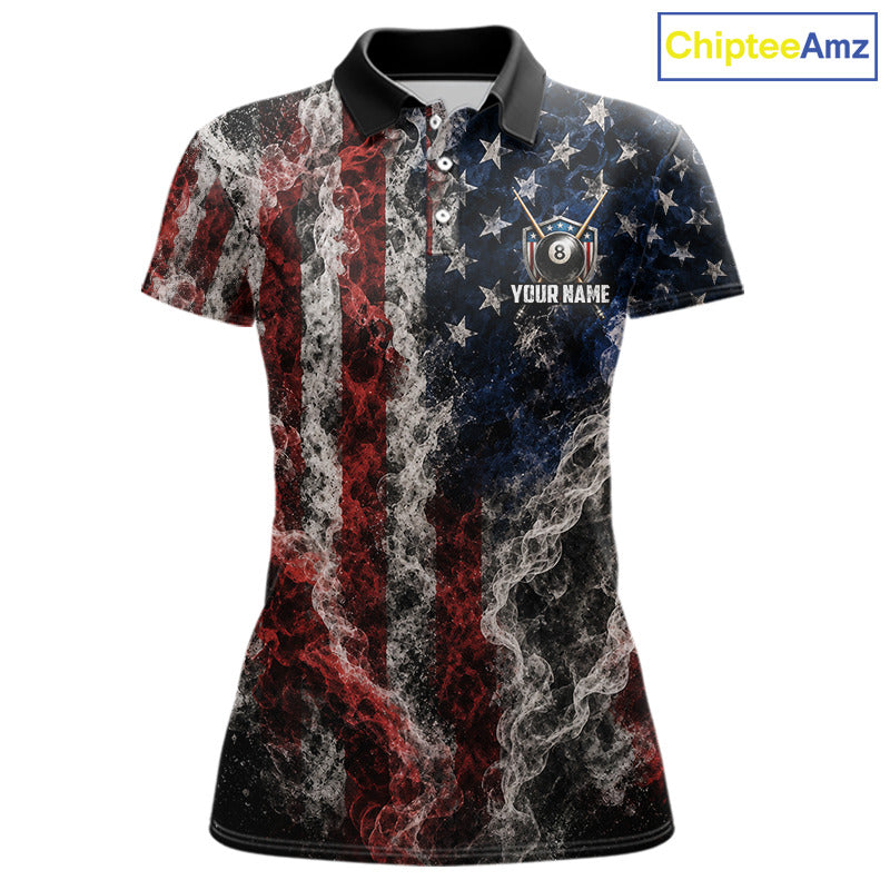 Custom Grunge Smoke US Flag 8 Ball Billiard Shirts for Women Billiard Team Jerseys Billiard League NNT276