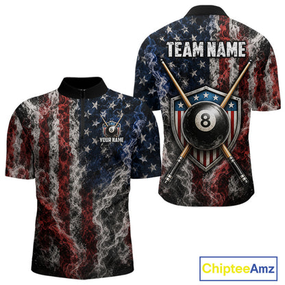 Custom Grunge Smoke US Flag 8 Ball Billiard Shirts for Men Billiard Team Jerseys Billiard League NNT276