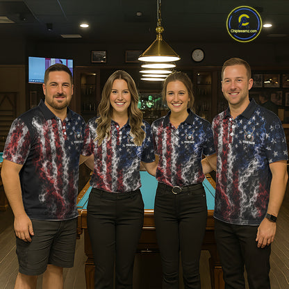 Custom Grunge Smoke US Flag 8 Ball Billiard Shirts for Women Billiard Team Jerseys Billiard League NNT276