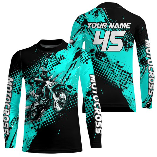 Turquoise Youth Dirt Bike Jersey Adult Kid Upf30+ Custom Motocross Jersey Off-Road Jersey DNT50