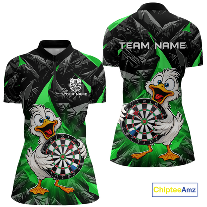 Custom Green Duck Funny Dart Shirt Dart Team Jersey for Women Dartboard Polo & 1/4Zip NNT167