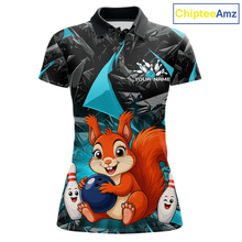 Load image into Gallery viewer, Funny Turquoise Squirrel Custom Bowling Jersey for Women Bowling Team Shirts Bowling League HNT302
