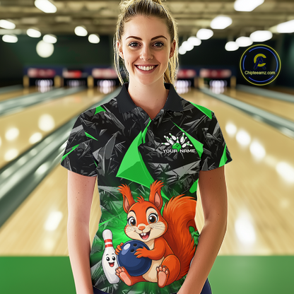 Funny Green Squirrel Custom Bowling Jersey for Women Bowling Team Shirts Bowling League HNT302