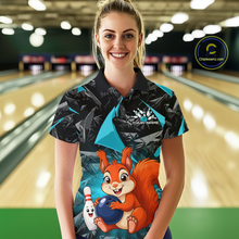 Load image into Gallery viewer, Funny Turquoise Squirrel Custom Bowling Jersey for Women Bowling Team Shirts Bowling League HNT302