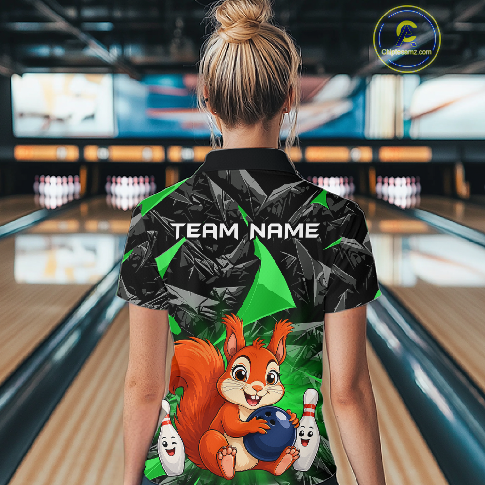 Funny Green Squirrel Custom Bowling Jersey for Women Bowling Team Shirts Bowling League HNT302