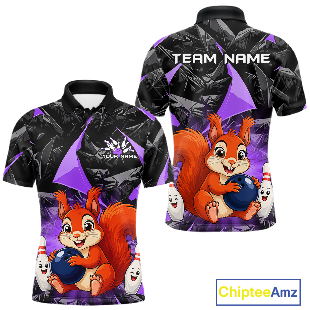 Funny Purple Squirrel Custom Bowling Jersey for Men Bowling Team Shirts Bowling League HNT302