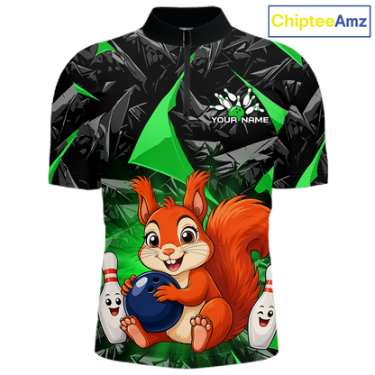 Funny Green Squirrel Custom Bowling Jersey for Men Bowling Team Shirts Bowling League HNT302