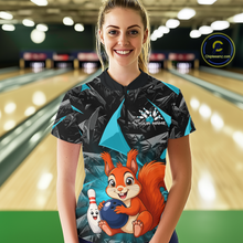 Load image into Gallery viewer, Funny Turquoise Squirrel Custom Bowling Jersey for Women Bowling Team Shirts Bowling League HNT302