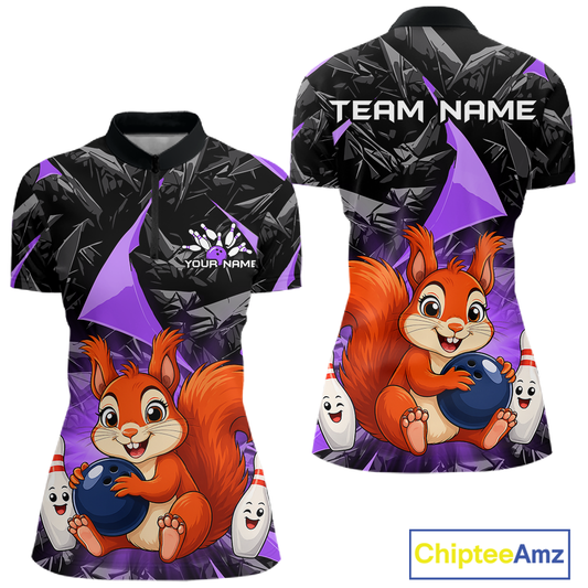 Funny Purple Squirrel Custom Bowling Jersey for Women Bowling Team Shirts Bowling League HNT302