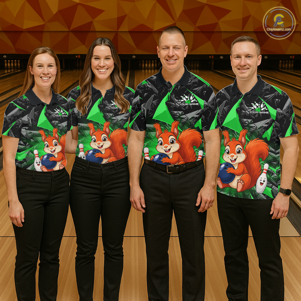 Funny Green Squirrel Custom Bowling Jersey for Men Bowling Team Shirts Bowling League HNT302