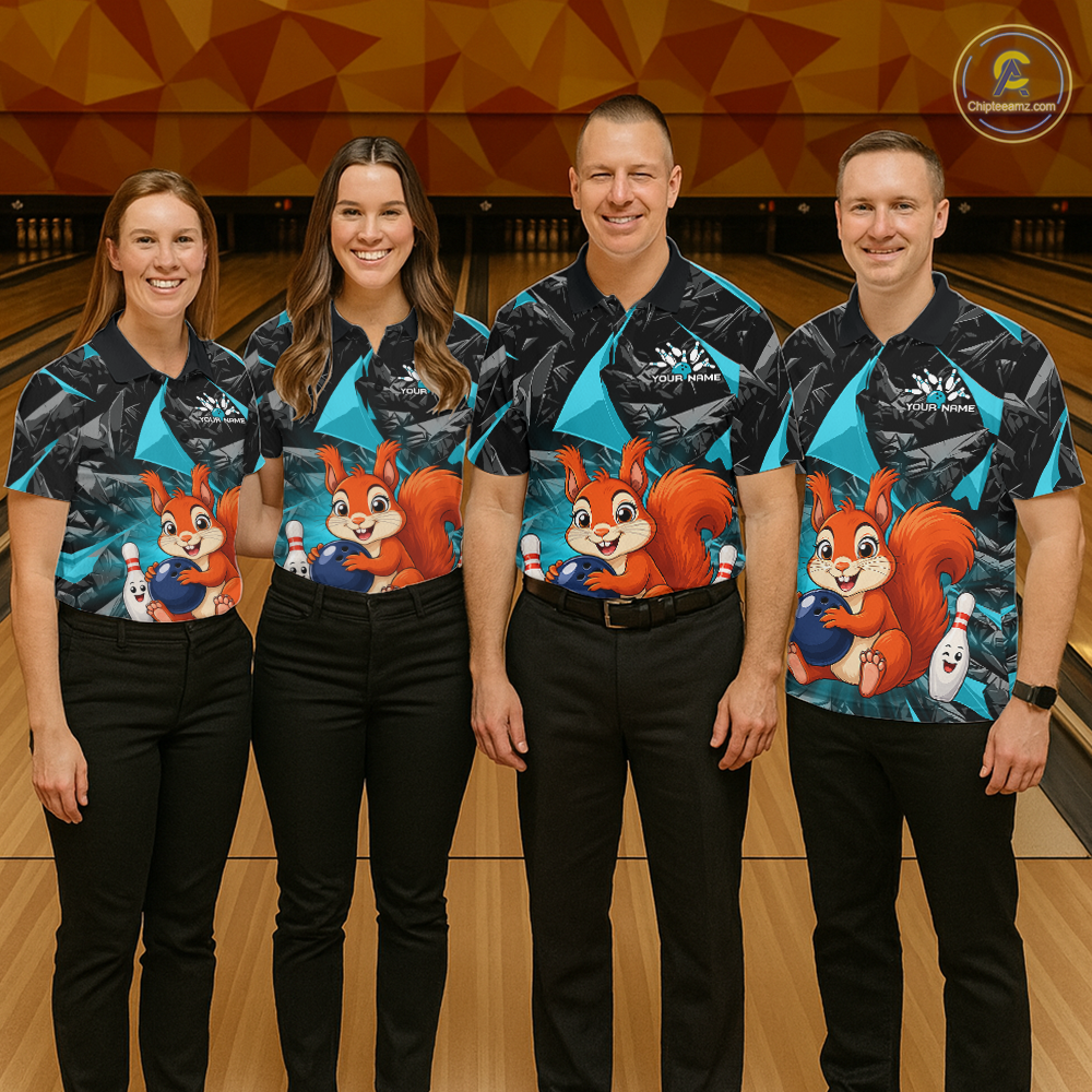 Funny Turquoise Squirrel Custom Bowling Jersey for Women Bowling Team Shirts Bowling League HNT302
