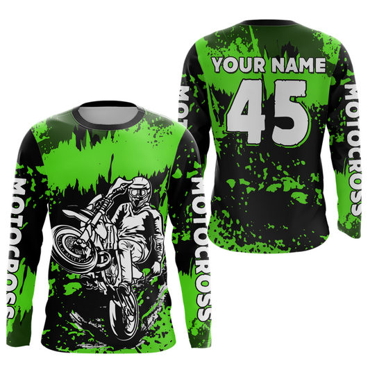 Custom Green Motocross Jersey for Men Women Kids UPF30+ MX Motorcycle Racing DNT22