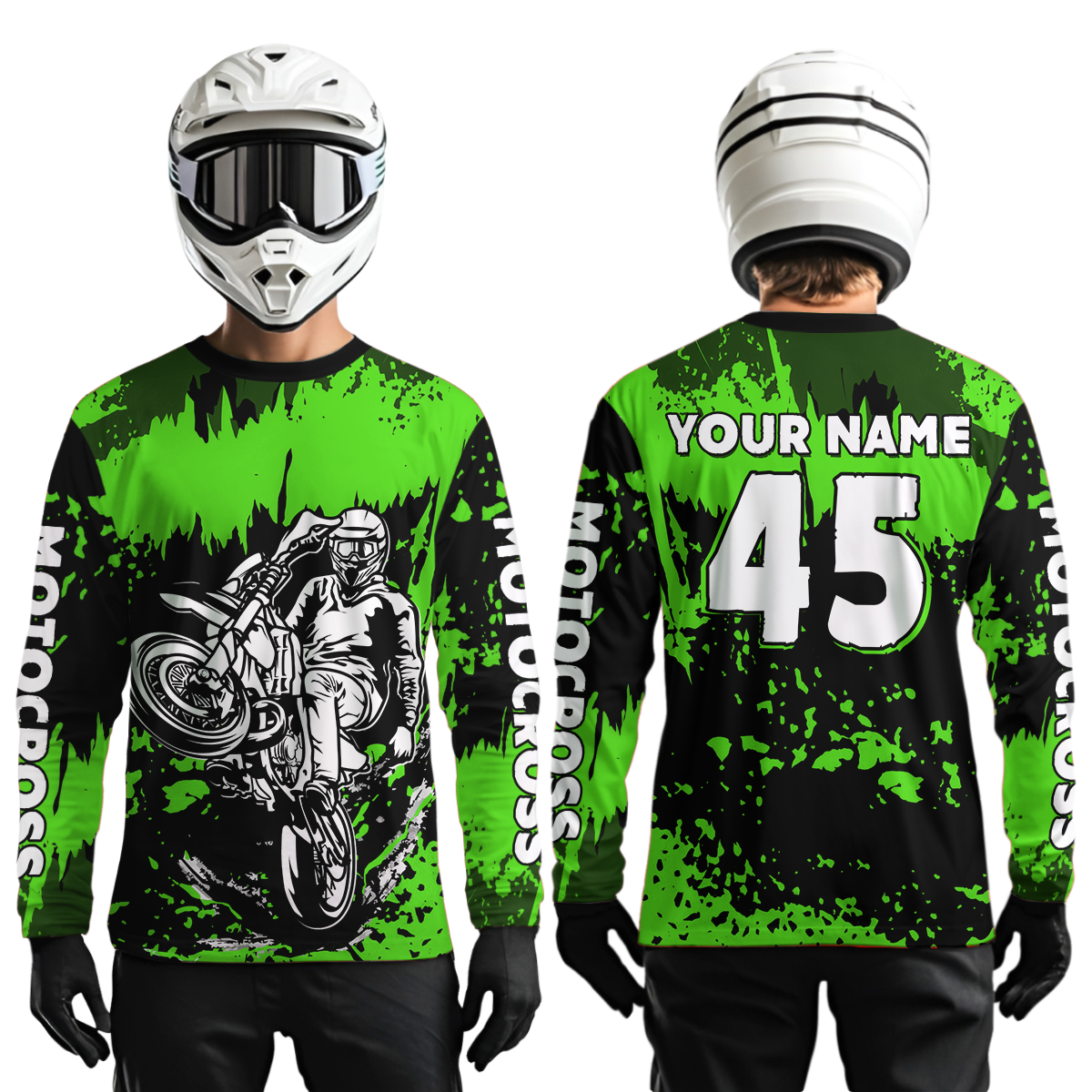 Custom Green Motocross Jersey for Men Women Kids UPF30+ MX Motorcycle Racing DNT22