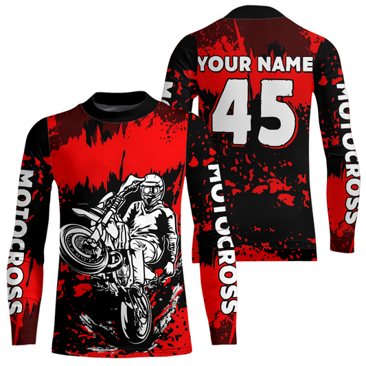 Custom Red Motocross Jersey for Men Women Kids UPF30+ MX Motorcycle Racing DNT22