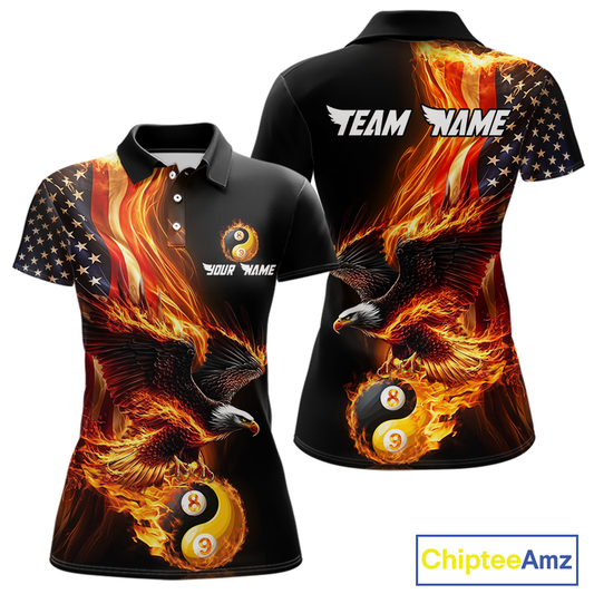 Custom US Eagle 8 9 Ball Billiard Yin Yang Shirts for Women Billiard Team Shirts Billiard League Polo & 1/4 Zip NNT90