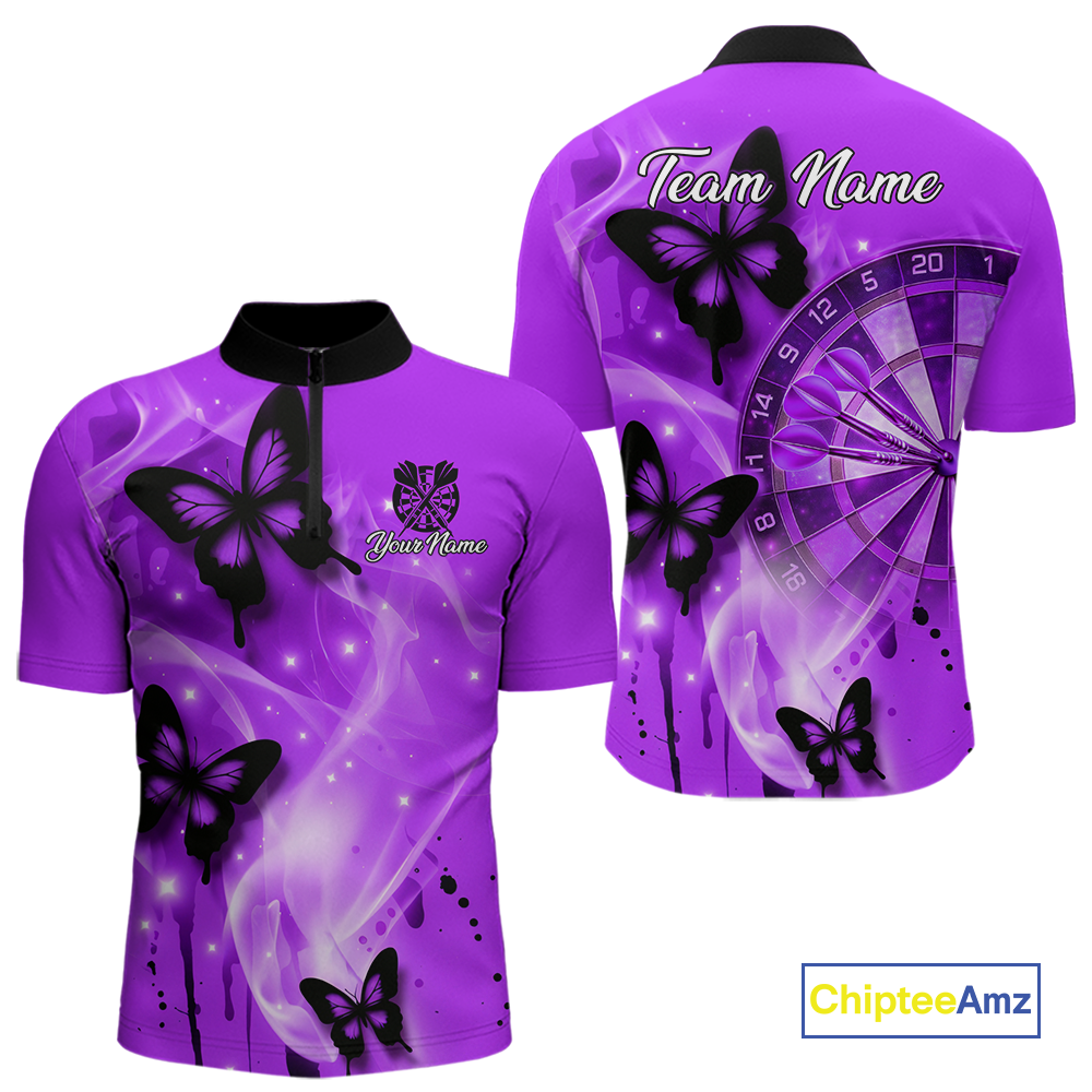 Custom Purple Galaxy Butterflies Darts Shirt for Men Darts Team Jerseys Dartboard Shirt NNT261