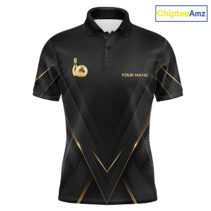 Custom Black Gold Bowling Jersey for Men Bowling Team Shirts Polo & 1/4 Zip Bowling League HNT474